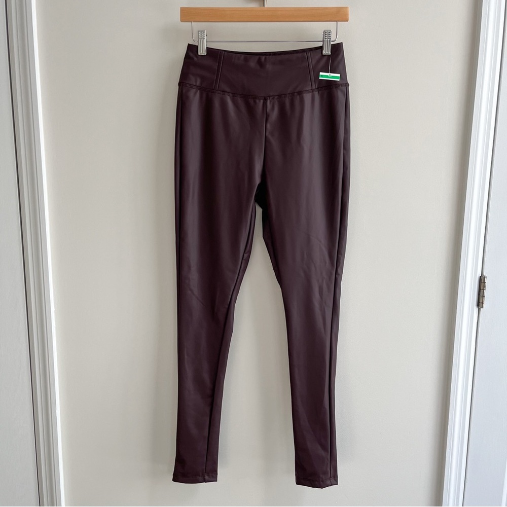 [ookie & lala] high waisted vegan leather leggings brown/burgundy